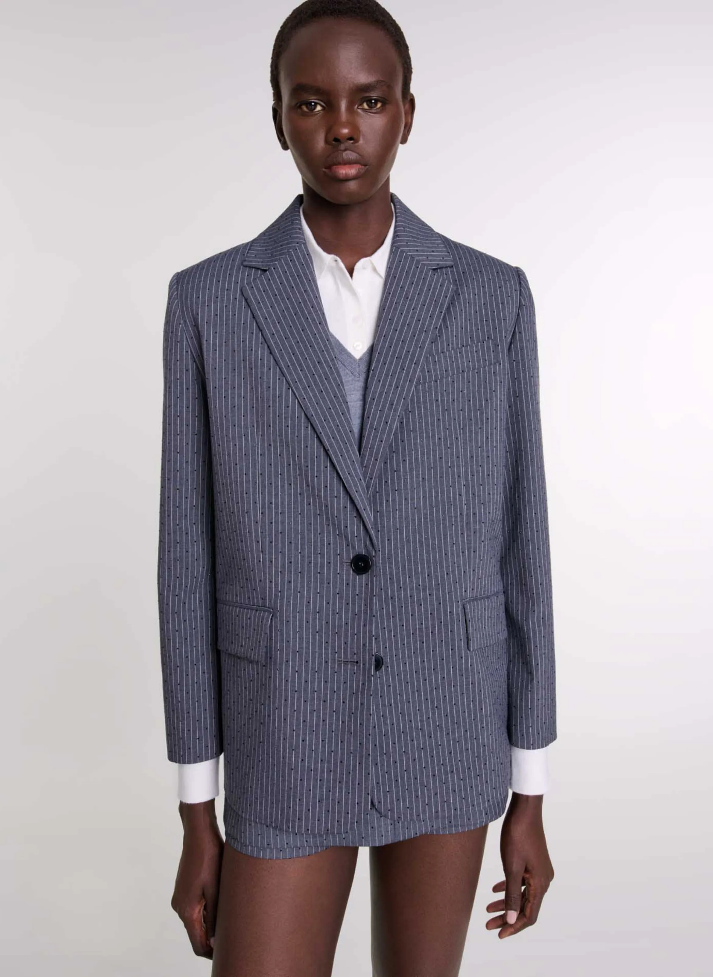 Chaqueta de traje recta a rayas en rayado