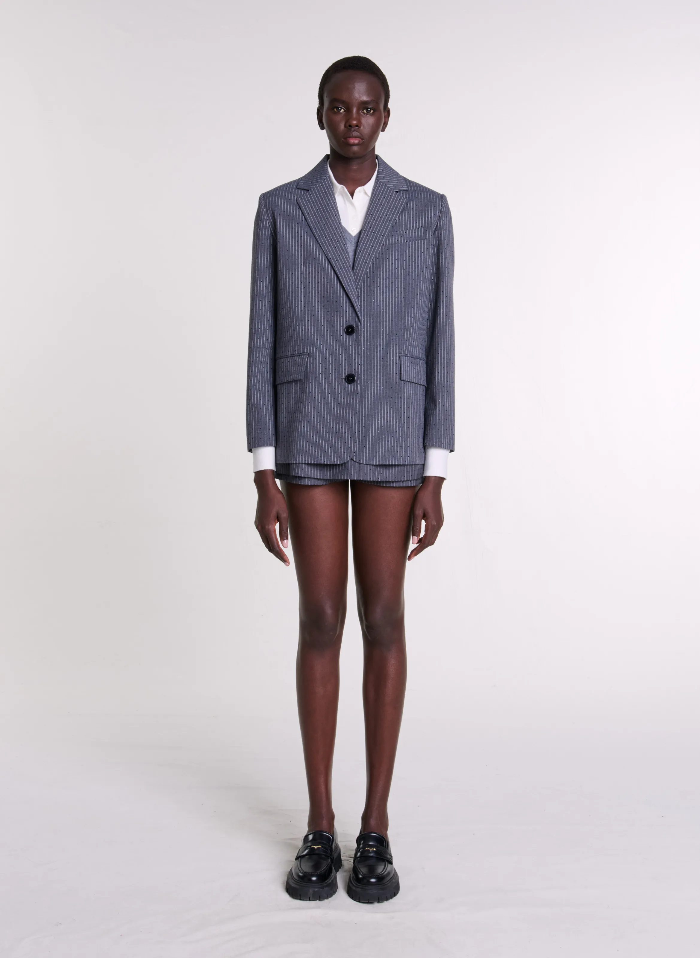 Chaqueta de traje recta a rayas en rayado